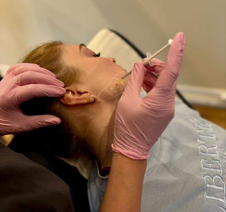 Medical Botox for Jaw Pain in Pro-active physio, Tewkesbury. Patient having a botox injection into her jaw.